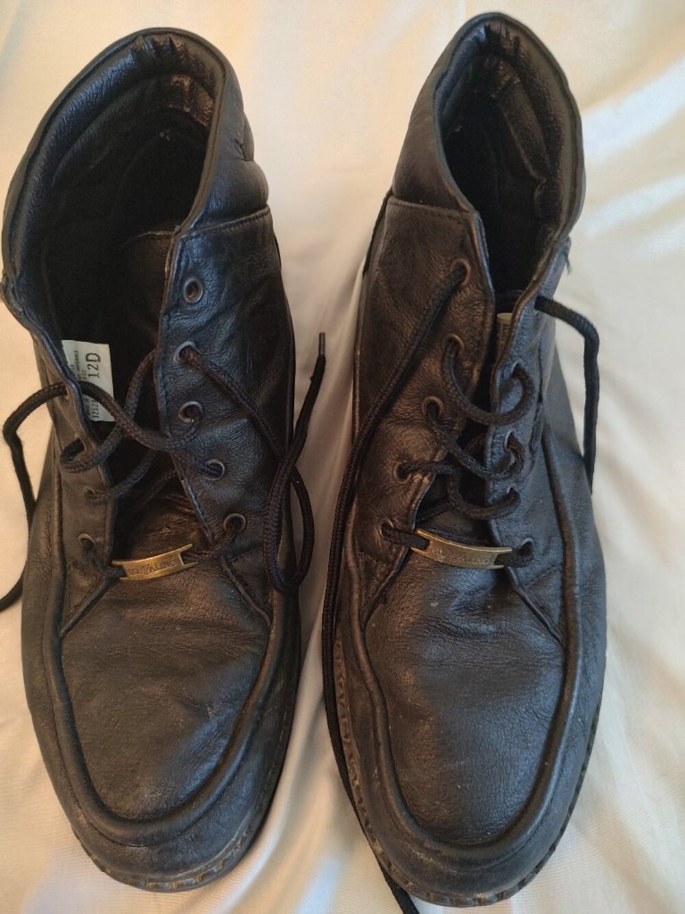 Vintage Buffalino Leather Boots Mens 12D Black Lace Up Distressed Y2K